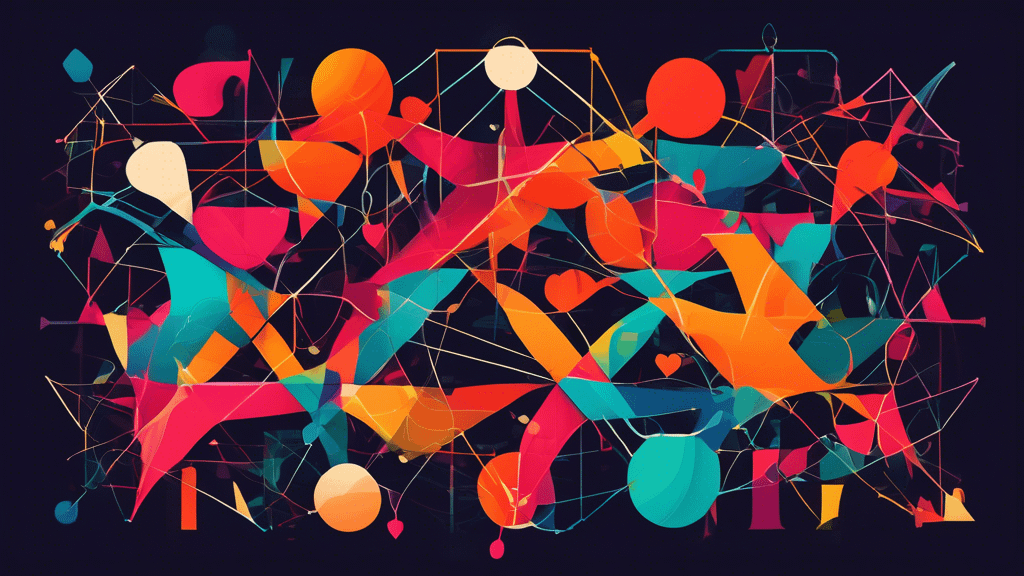 A colorful, abstract illustration depicting multiple interconnected shapes and lines representing different types of relationships, with no clear hierarchy