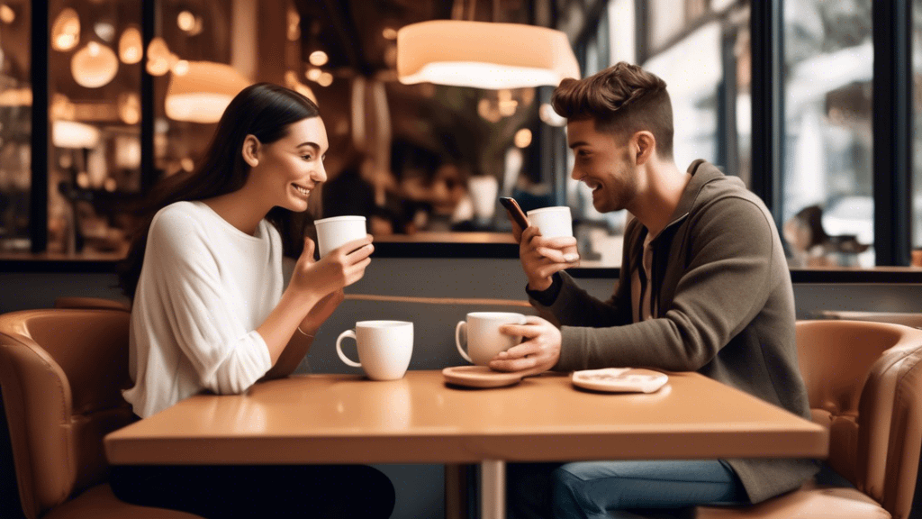 Here's a DALL-E prompt for an image related to A Practical Guide to Modern Dating: A split-screen image depicting modern dating. On one side, a person swi