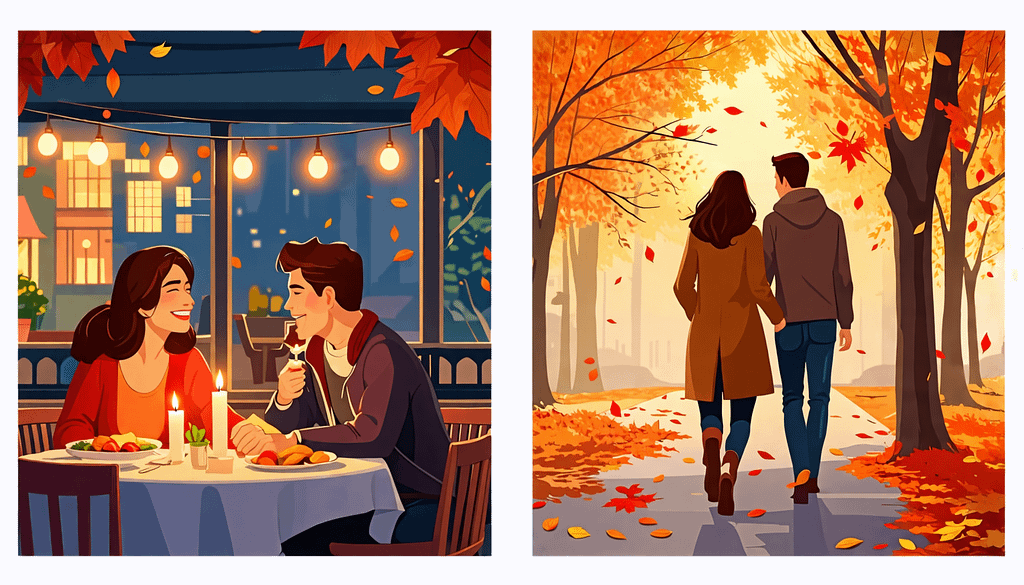 Here's a DALL-E prompt for an image related to the article title What is dating: A split-screen illustration showing two scenes: On one side, a couple sit