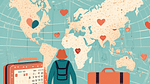 A split-screen image: On one side, a calendar with days being crossed off, leading to a circled date with a heart. On the other side, a suitcase being pack